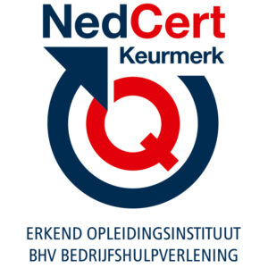 NedCert Keurmerk-logo dat erkenning aangeeft als geautoriseerd BHV-opleidingsinstituut door NedCert Experts voor bedrijfsveiligheid.